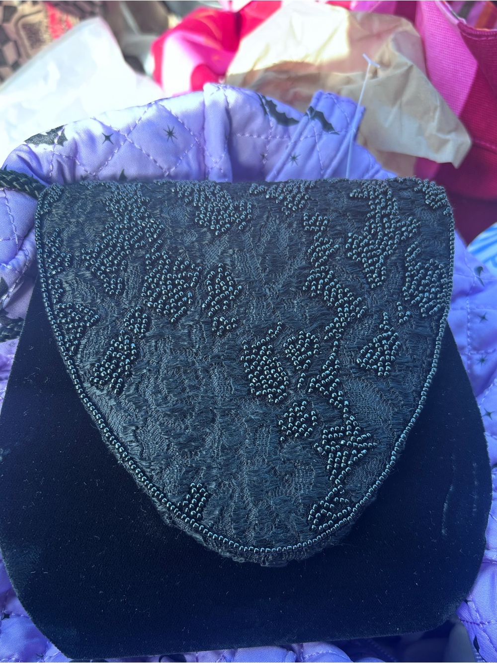 Black Beaded Lace Evening Shoulder Bag - Elegant Women's Purse